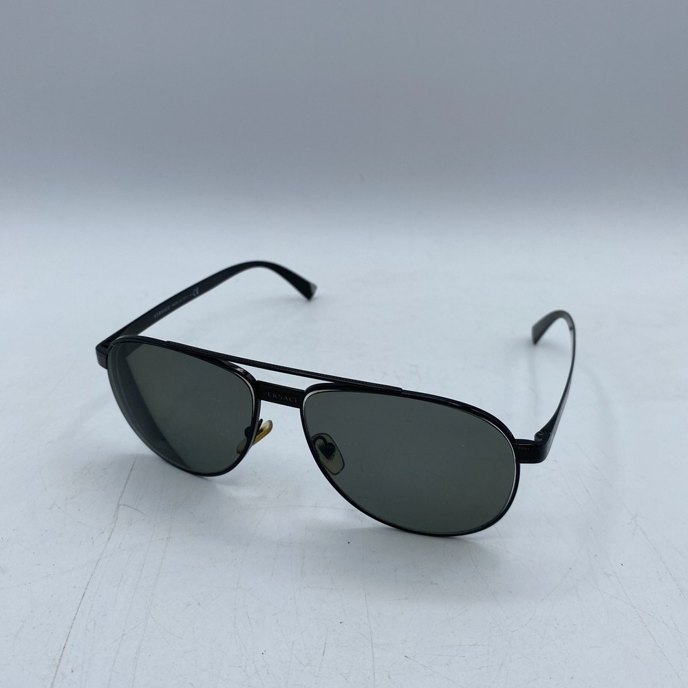 Versace VE2209 Aviator Sunglasses Black Gold Green Lens Medusa 1009/87 Italy